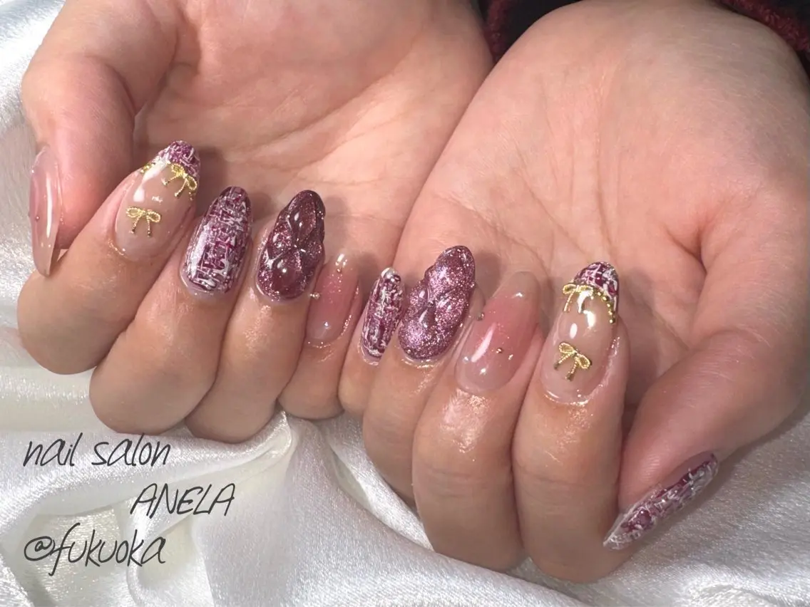 ネイル ツイードネイル 冬ネイル nail salon ANELA mayaのネイルデザイン