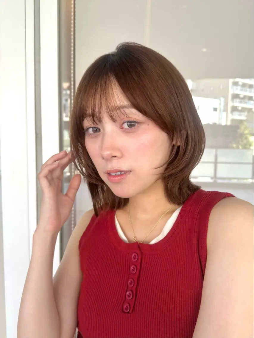 ミディアム カラー ヘアカラー トリートメント 🧡ボブ/うる艶カラ ー🩵　さくら🌸のヘアスタイル