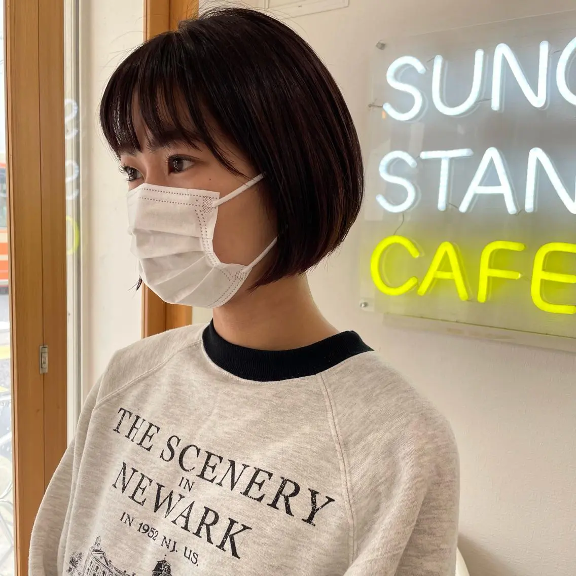 ショート ショートボブ ピンクブラウン ボブ ショートヘア SUNC/🤎 オオクマ カナエ🤎のヘアスタイル