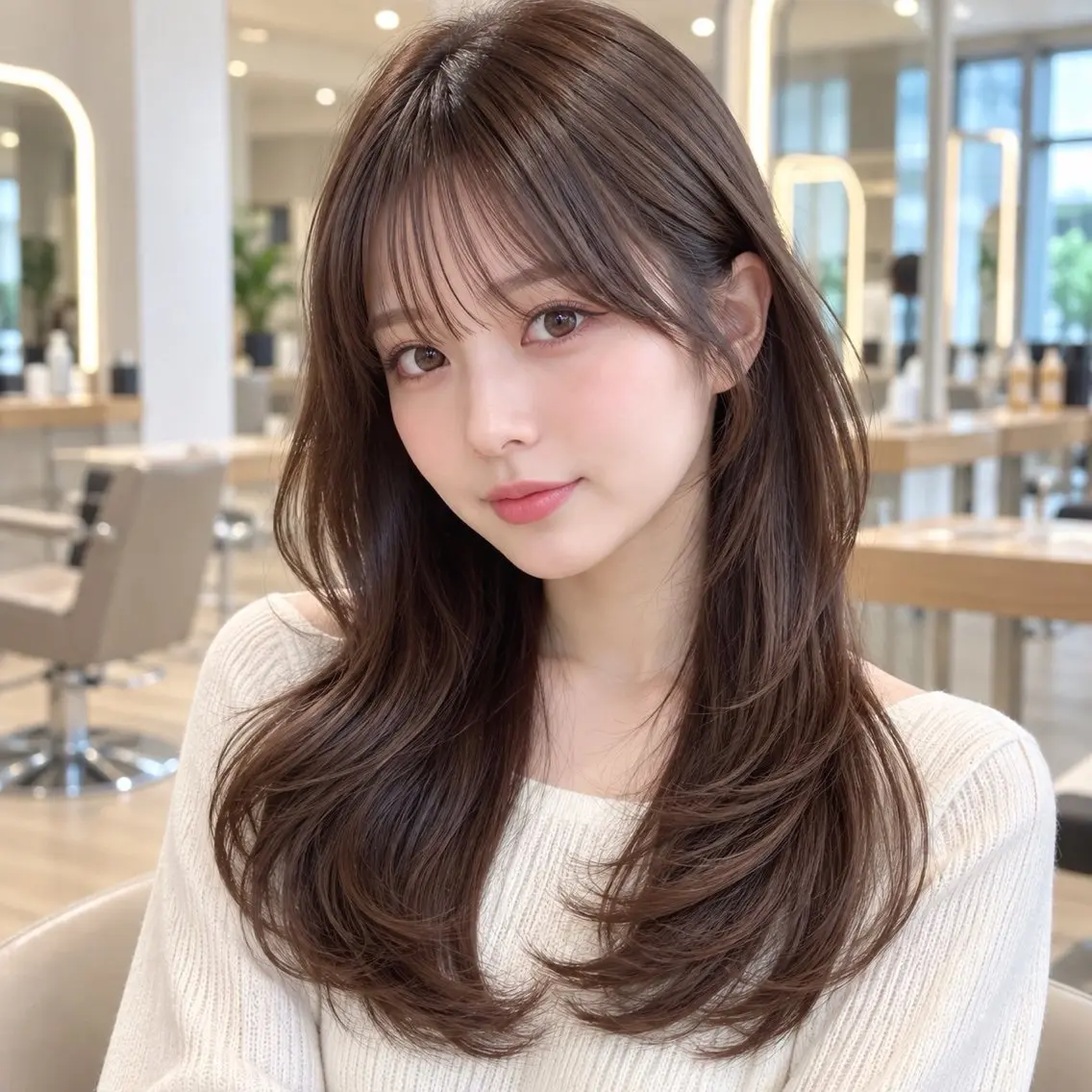 ロング カラー 透明感カラー くびれヘア 韓国風ヘア レイヤーカット 顔周りレイヤー/透明 感カラー/難波雄雅のヘアスタイル