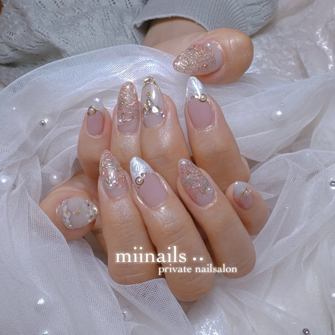 ネイル 韓国ネイル ワンホンネイル ブライダルネイル ハンドネイル nailsalon miinailsのネイルデザイン