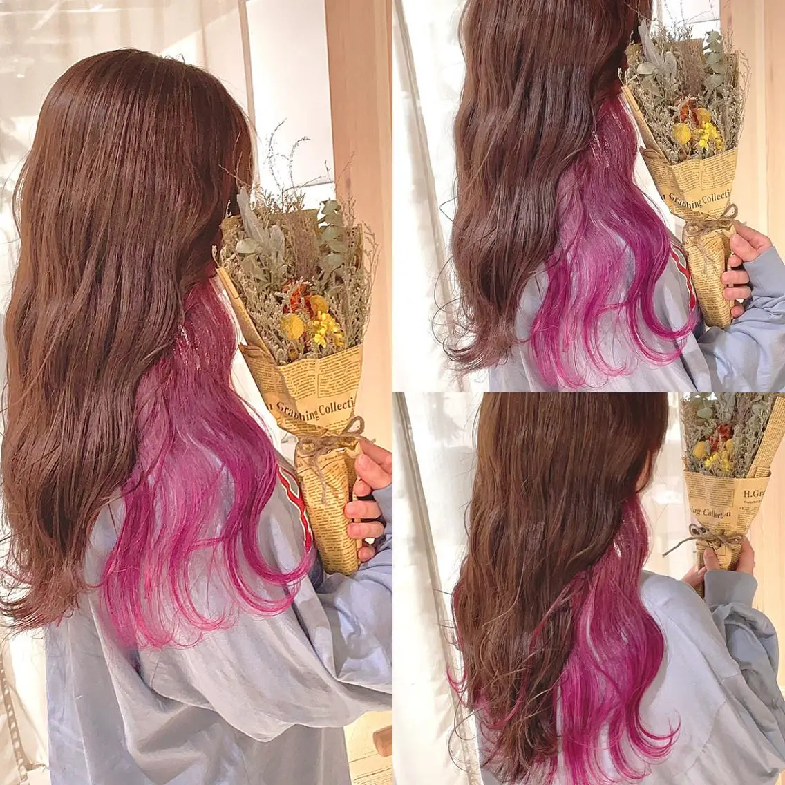 セミロング カラー カシス ピンクカラー ヘアカラー トリートメント 渋谷:インナーカラー ／🍒エリカ🍒のヘアスタイル