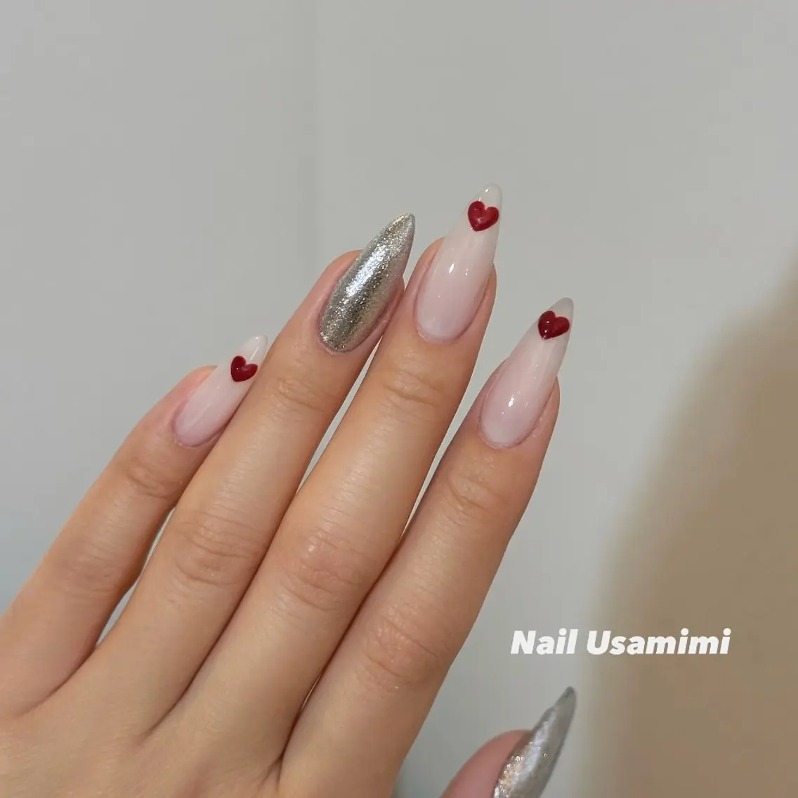 ネイル アートネイル ガーリー ハート 韓国ネイル ワンホンネイル ハンドネイル 本町ネイルNail UsaMimiのネイルデザイン