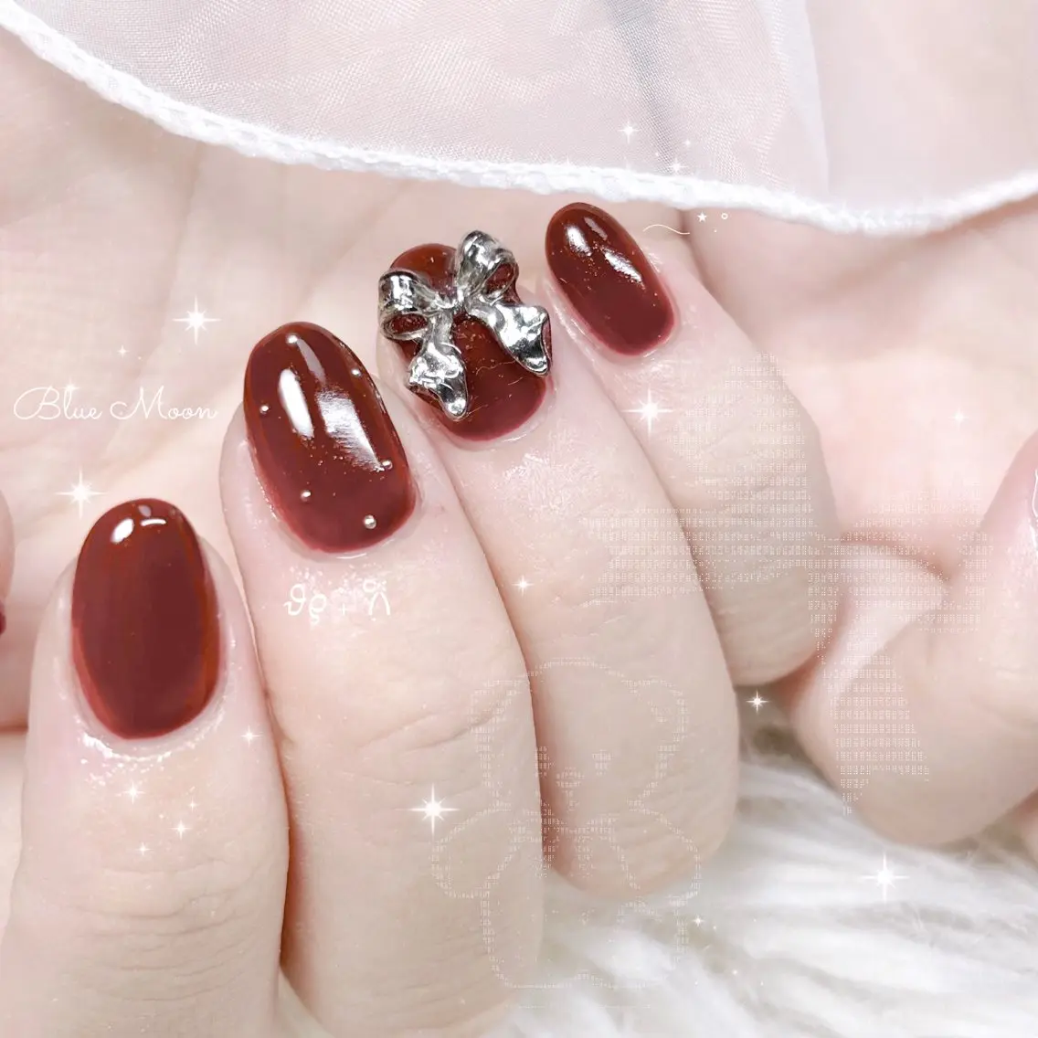ネイル リボン ハンドネイル フットネイル nail salon Blue Moonのネイルデザイン