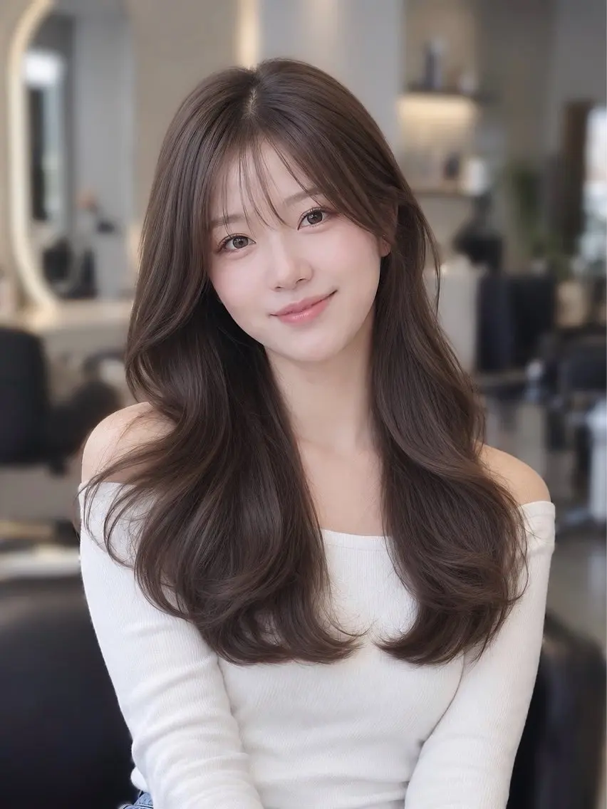 ロング くびれヘア 顔周りカット ハッシュカット 髪質改善 韓国風ヘア カット ヘアカラー トリートメント 渋谷/髪質改善🫧 韓国/レイヤー/会田のヘアスタイル