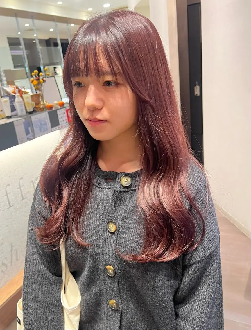 ロング カラー ブリーチ ダブルカラー ブリーチなしカラー ピンクカラー カット ヘアカラー トリートメント 🎀女性専門サロン RION🌸のヘアスタイル