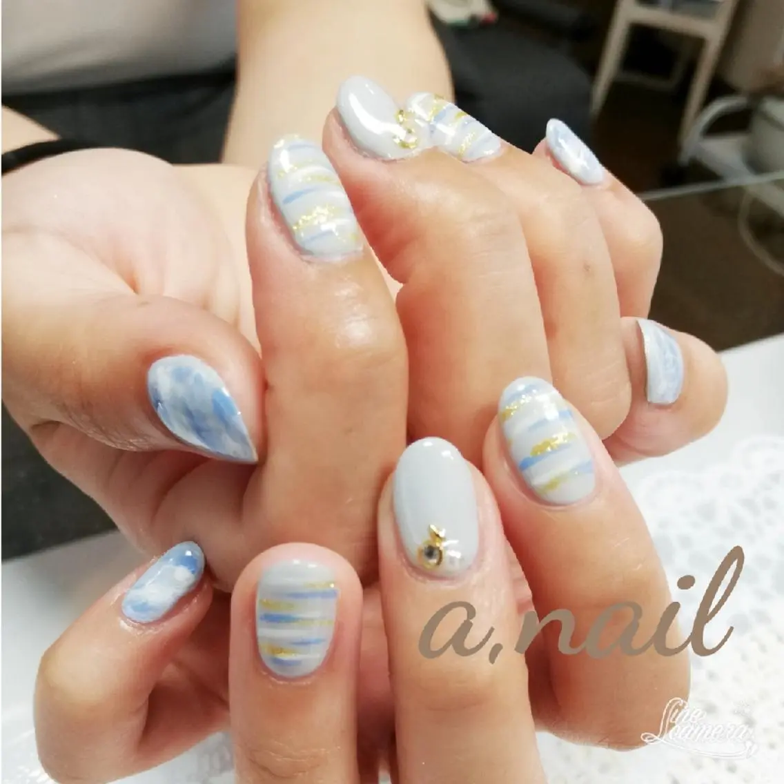 ネイル ブルー ハンドネイル ネイルサロン エーネイルのネイルデザイン