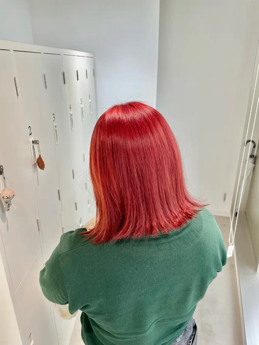 ミディアム カラー ブリーチ レッドカラー ヘアカラー トリートメント 飯牟田/メンズパーマ ブリーチ/GEAR.のヘアスタイル