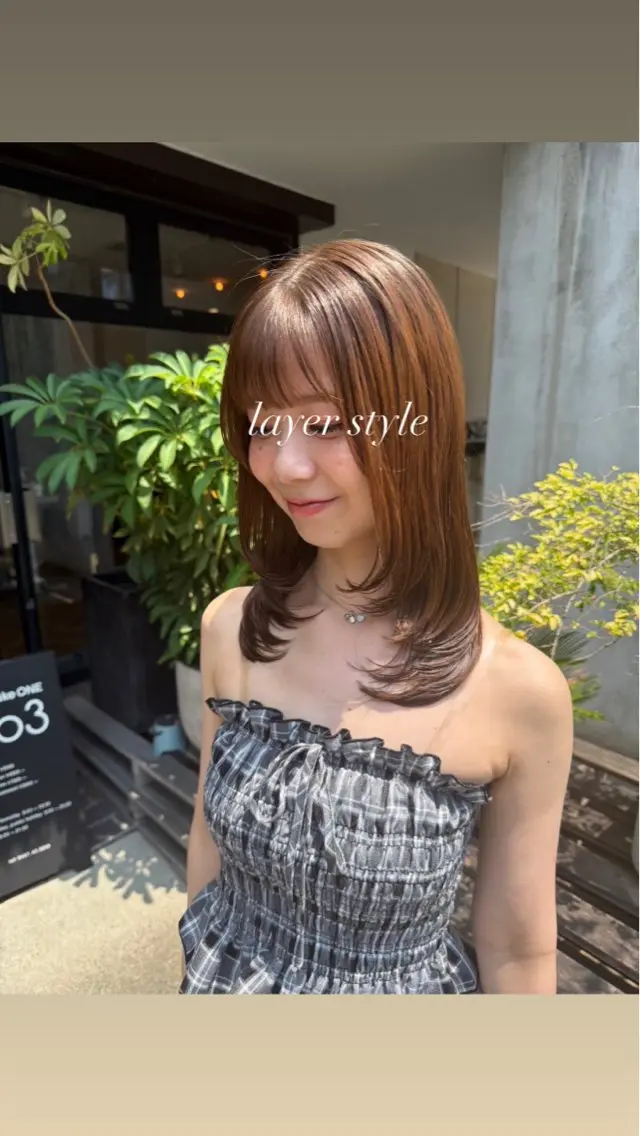 ミディアム カラー ヘアアレンジ ミディアムレイヤー ミディアムパーマ 透明感カラー ボブ くびれヘア みなみ/韓国ボブ/ 韓国レイヤーのヘアスタイル