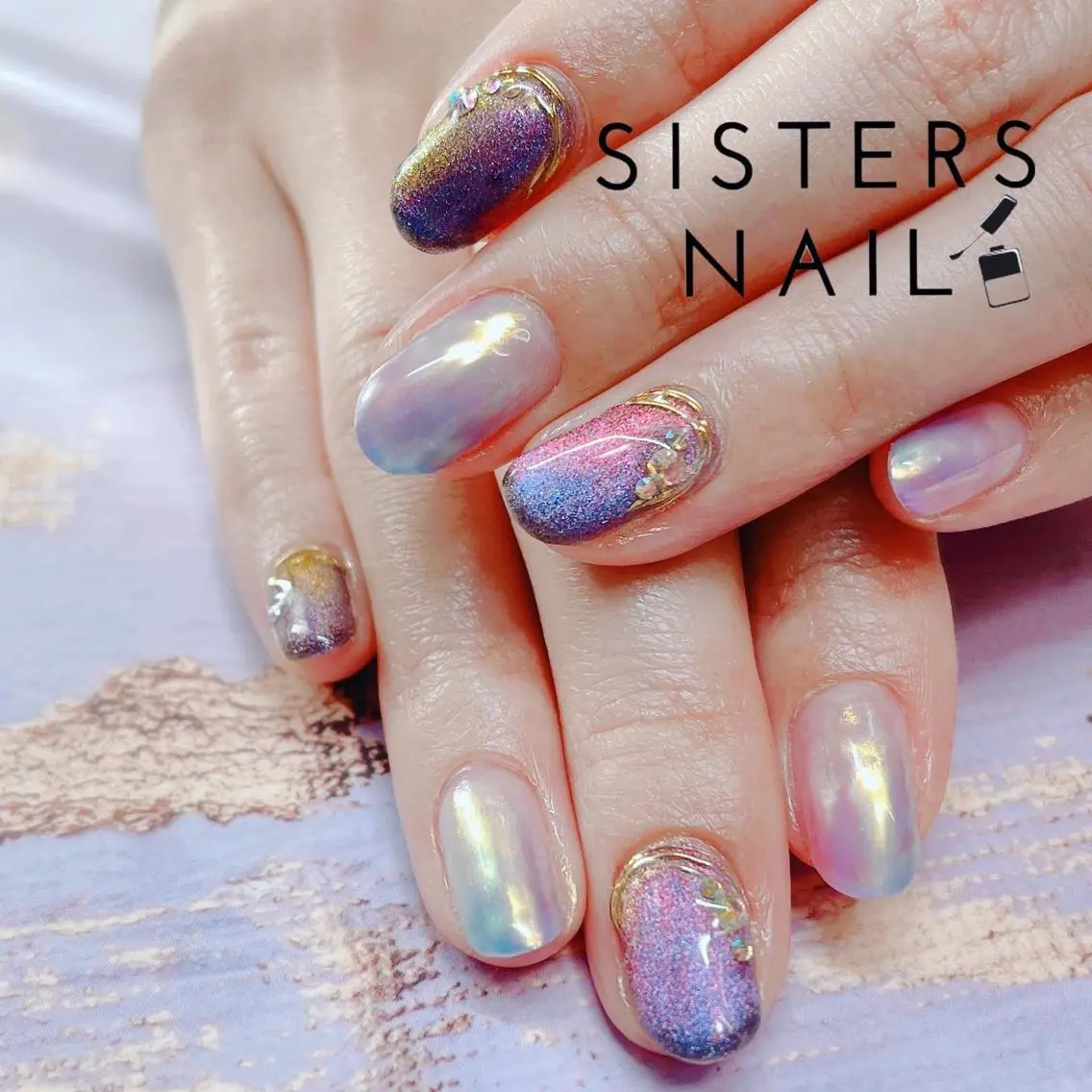 ネイル アートネイル オーロラネイル 成人式 グラデーション マグネットネイル sisters nail.fのネイルデザイン