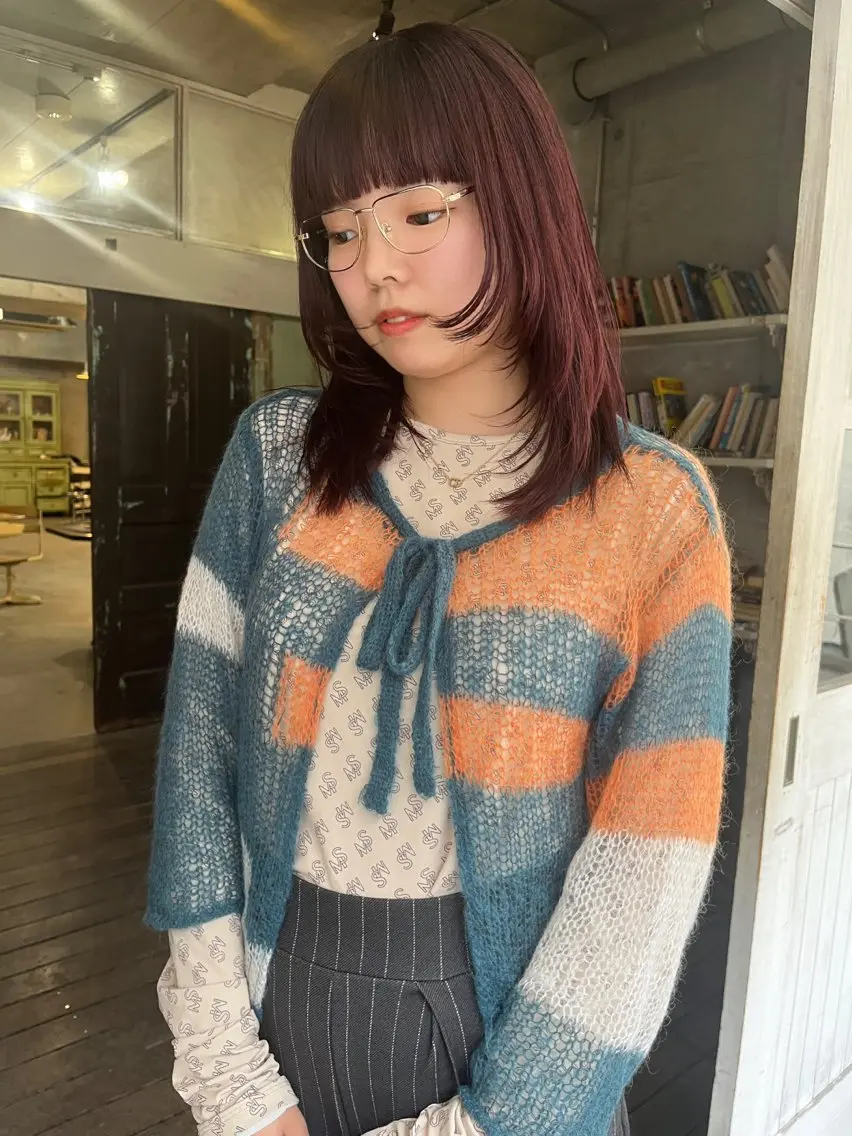 ミディアム カラー カット ヘアカラー トリートメント ハイトーン/顔まわり レイヤー/YUKAのヘアスタイル