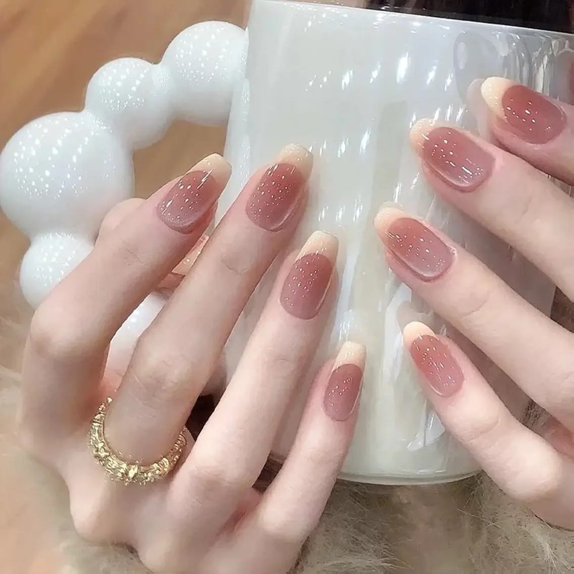 ネイル オーロラネイル チークネイル 長さ出し フットネイル フレンチネイル AND Nail 長さだし専門新宿店のネイルデザイン