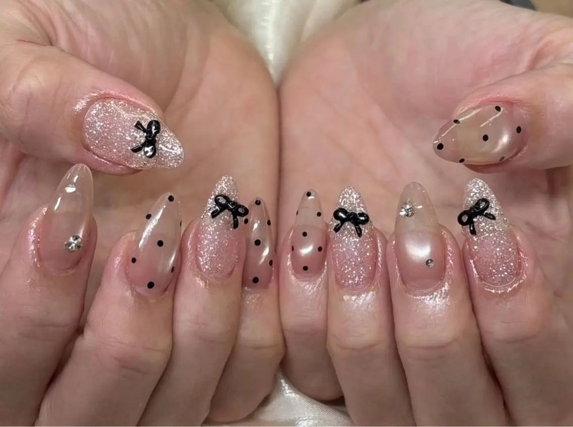 ネイル マグネットネイル 持ち込み リボン ハンドネイル ハンドケア ETE LUNA NAILのネイルデザイン