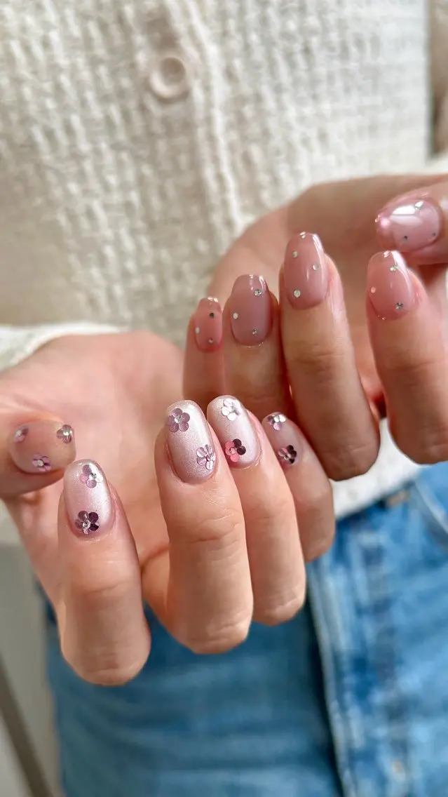 ネイル フラワーネイル フレンチネイル マグネットネイル ミラーネイル ピンク ハンドネイル pointillé .ayaのネイルデザイン