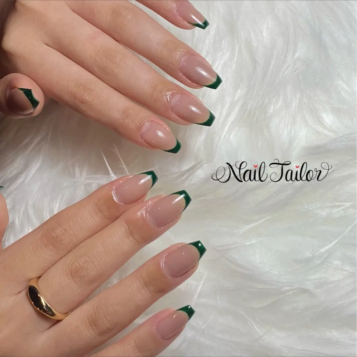 ネイル フレンチネイル ジェルネイル グリーン ハンドネイル NailTailor ネイルテイラーのネイルデザイン