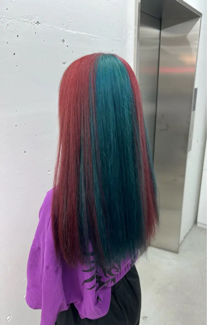 ロング カラー ブリーチ ブルーカラー デザインカラー ハイトーンカラー レッドカラー カット ヘアカラー 🌷︎あすか🌷 JILLSTUDIOのヘアスタイル