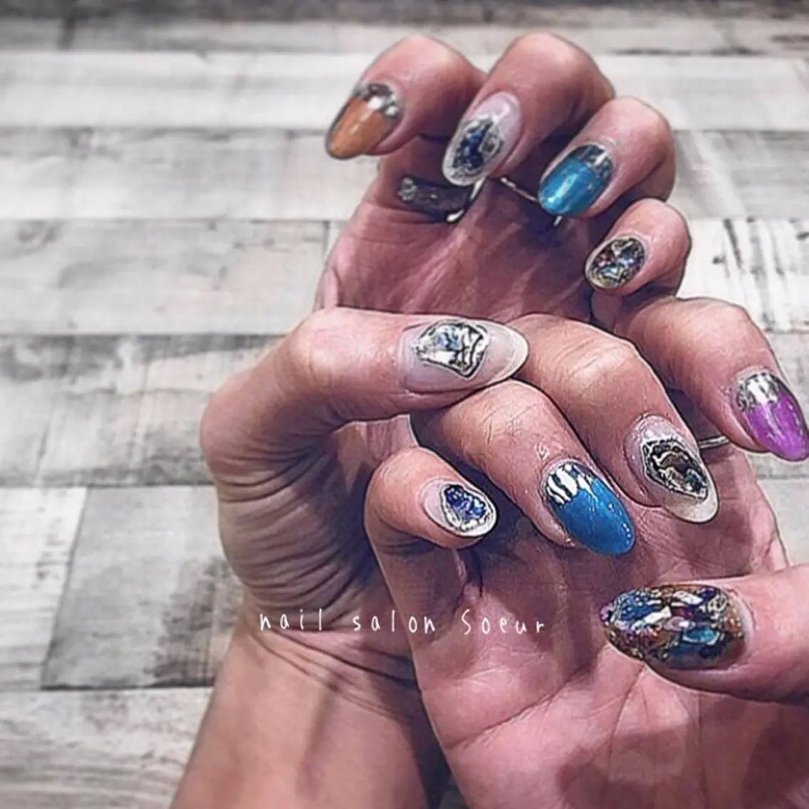 ネイル アートネイル 長さ出し ジェルネイル マットネイル ミラーネイル ハンドネイル nail salon Soeurのネイルデザイン