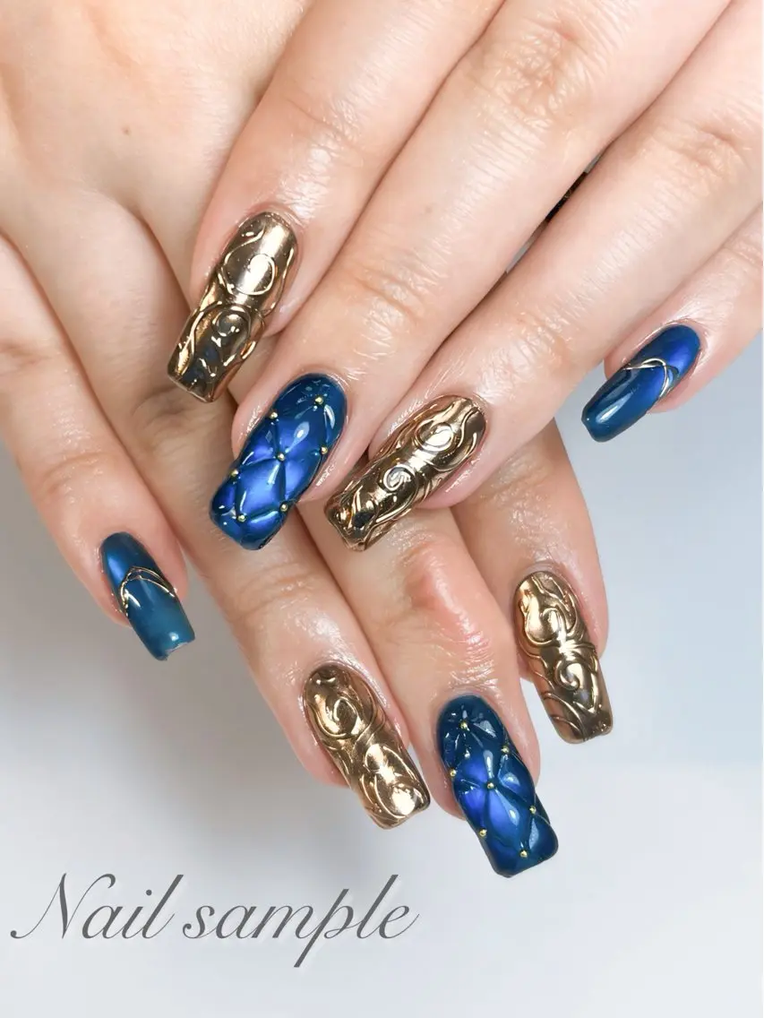 ネイル アートネイル ジェルネイル ゴールド マグネットネイル ハンドネイル ハンドケア nail shizukaのネイルデザイン