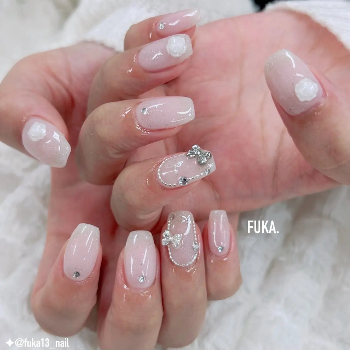 ネイル ガーリー 韓国ネイル リボン シンプルネイル ワンホンネイル ハンドネイル Nail♡Fuka. /6月予約受付中のネイルデザイン