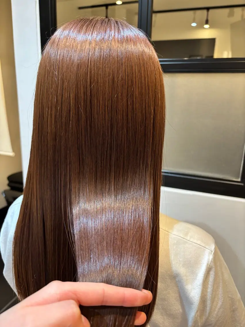 ロング カラー ブラウンカラー ダブルカラー 縮毛矯正 トリートメント 酸熱トリートメント ヘアカラー トリートメント Rika🎀美髪矯正 /透明感カラー🫧のヘアスタイル
