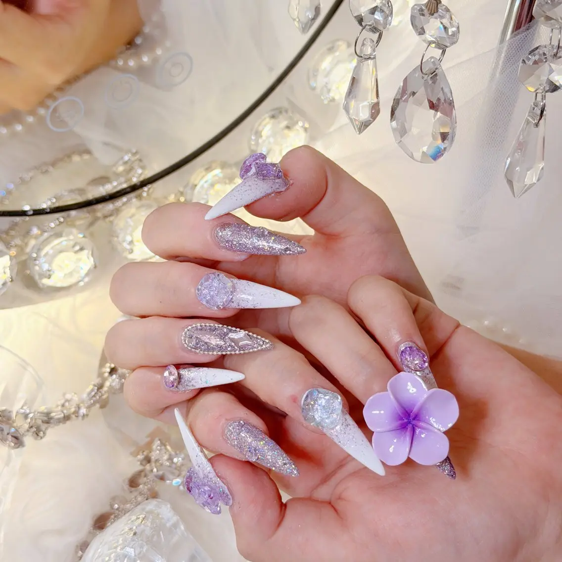 ネイル オーロラネイル 長さ出し フラッシュネイル フレンチネイル ジェルネイル ハンドネイル ハンドケア CiCi Nail Salonのネイルデザイン