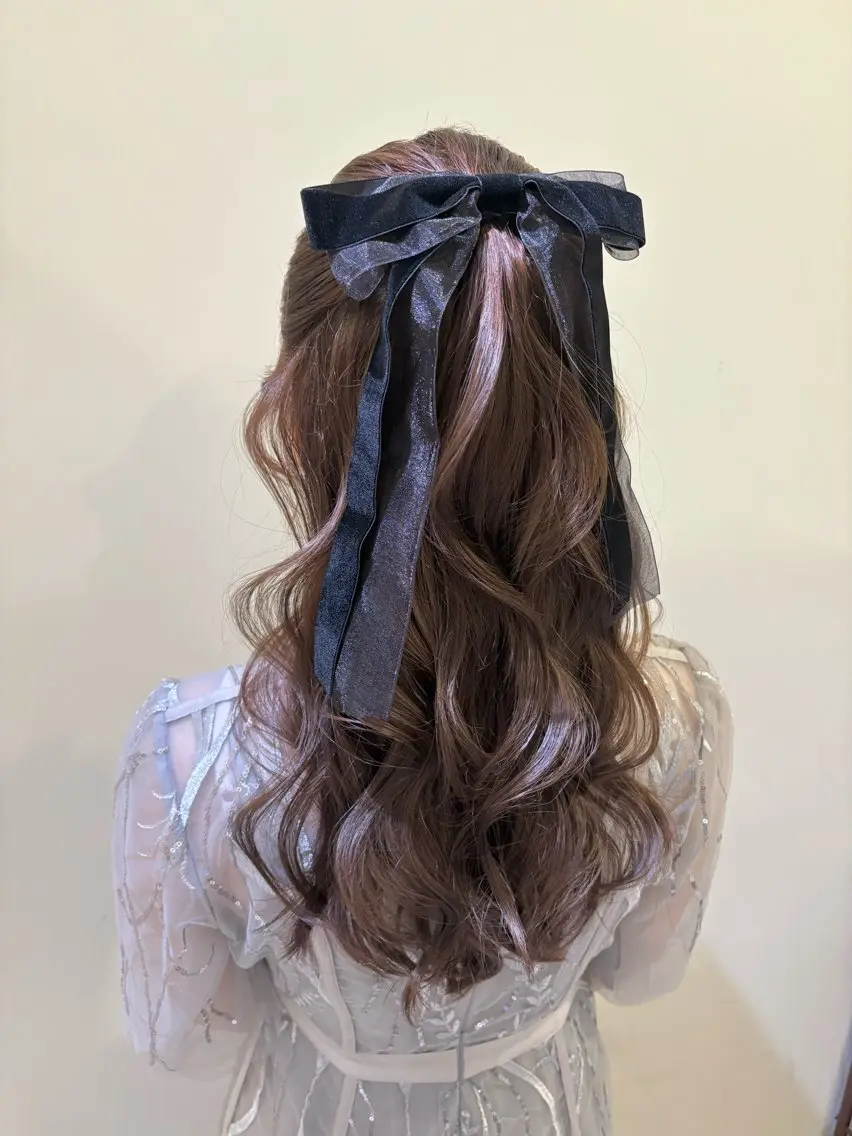 ロング ヘアアレンジ ヘアセット ボウ🪞ヘアセット /メイク/マツパのマツエク・マツパデザイン