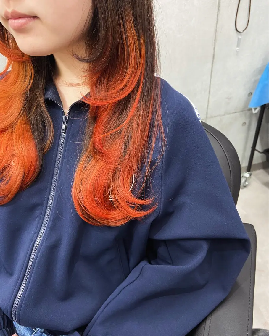 ロング カラー グラデーションカラー オレンジ レイヤーカット カット ヘアカラー トリートメント レイヤー💧艶髪 💧Syotaのヘアスタイル