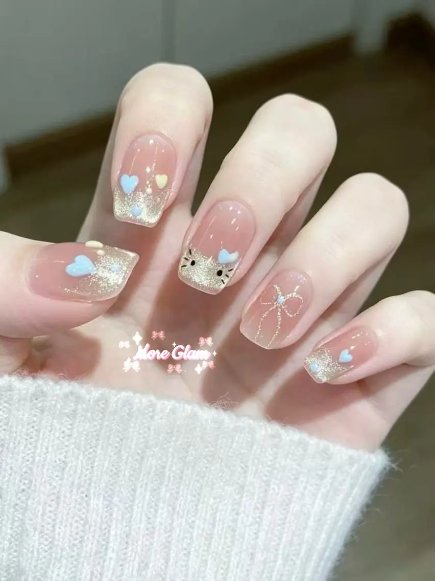 ネイル クリアネイル フレンチネイル ハート ラメ(グリッター) ピンク 川名 光璃のネイルデザイン