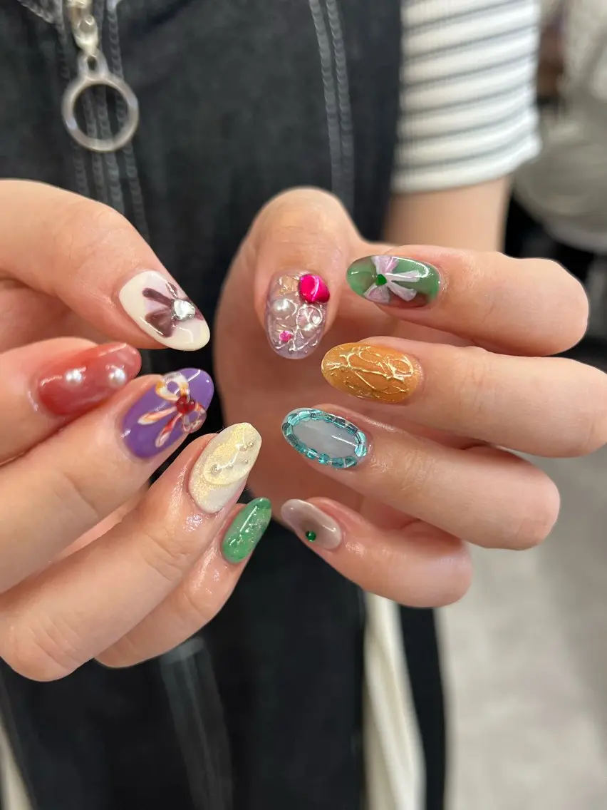 ネイル ジェルネイル マグネットネイル ニュアンスネイル パラジェル リボン ハンドネイル ハンドケア Bana_ Nailのネイルデザイン