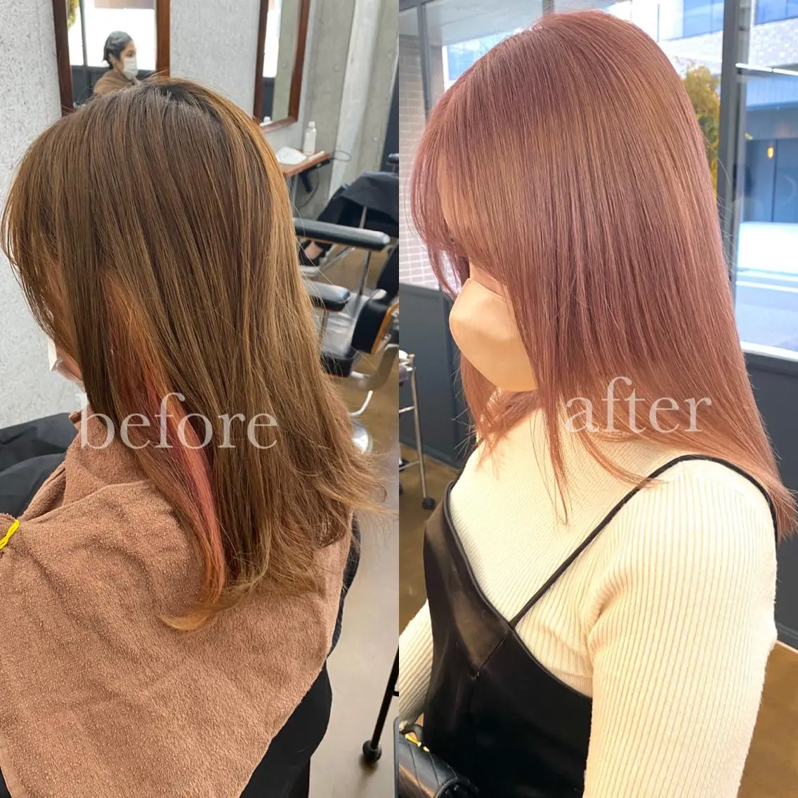 セミロング カラー ベージュカラー ブリーチ ピンクカラー ピンクベージュ ハイトーン/デザイン hirokiのヘアスタイル