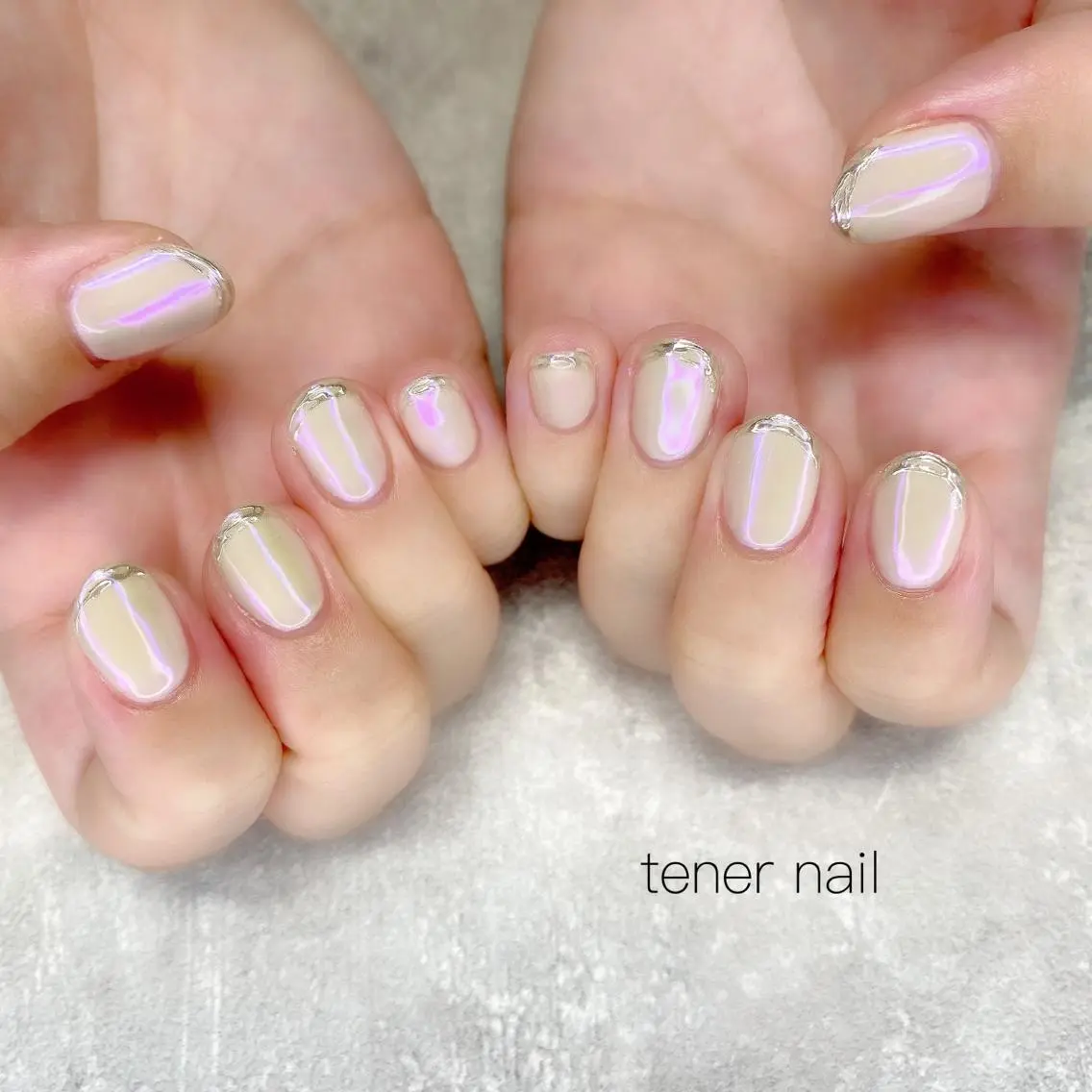 ネイル オーロラネイル フレンチネイル ミラーネイル パープル テネルネイル tener nailのネイルデザイン