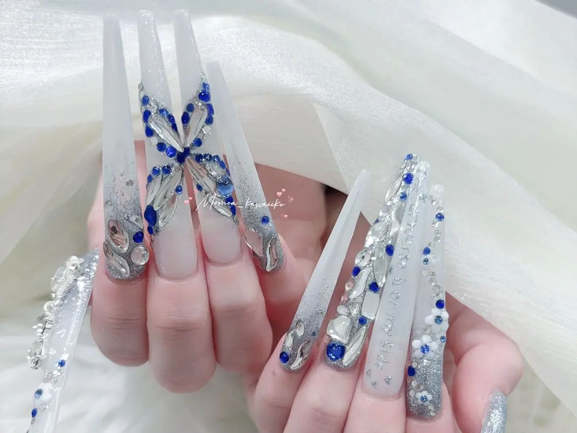 ネイル 成人式 マグネットネイル 大理石ネイル(マーブル) リボン 夏ネイル ハンドネイル MoMoA Nail ネイル長さ出し専門店のネイルデザイン