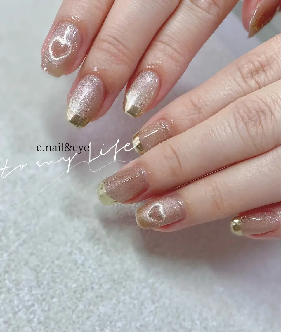 ネイル フレンチネイル ハート マグネットネイル ミラーネイル バレンタイン C.Nail &Eyeのネイルデザイン