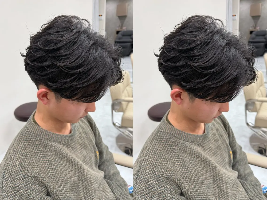 ショート パーマ メンズ フェザーパーマ メンズパーマ カット パーマ 韓国ヘア　野々山 ゆうとのヘアスタイル