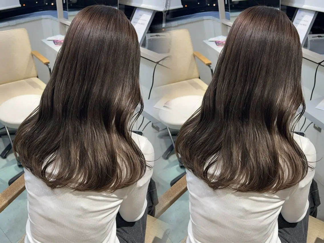 セミロング カラー ブリーチ 透明感カラー ダブルカラー グレージュ ブリーチなしカラー ayaka🫧 梅田ダブルカラーのヘアスタイル