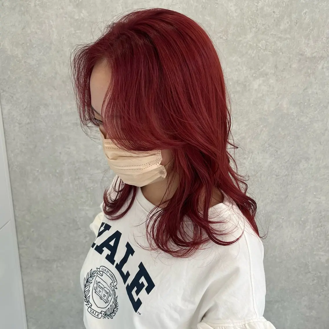 ミディアム カラー レッドカラー くびれヘア レイヤーカット hiyori 【ﾌﾗﾐｭｰﾑ高崎】のヘアスタイル