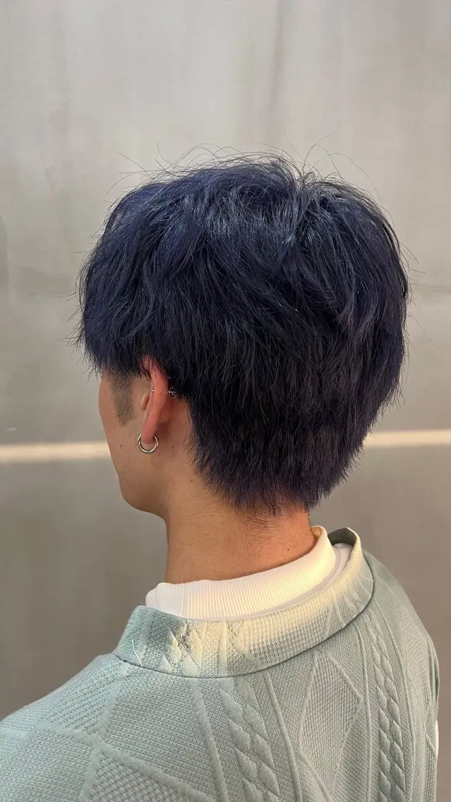 カラー メンズ 黒髪 ブルーカラー ブルーブラック カットモデル募集中 ヤマダ レオのヘアスタイル
