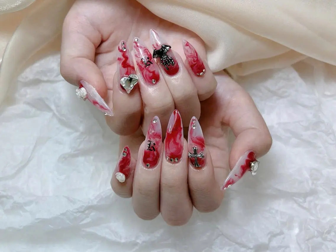 ネイル ハート 韓国ネイル 春ネイル 夏ネイル バレンタイン Sora nail 長さ出し専門店のネイルデザイン
