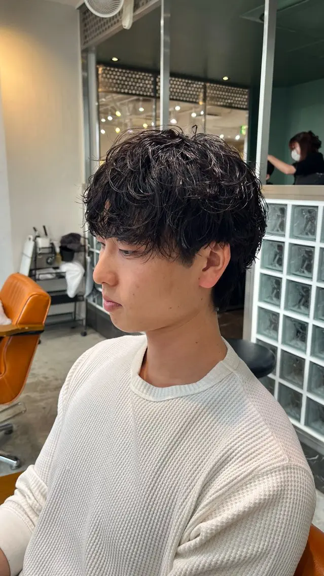 ショート パーマ メンズ カット パーマ センターパートメンズ 曲がる縮毛矯正/晴輝のヘアスタイル