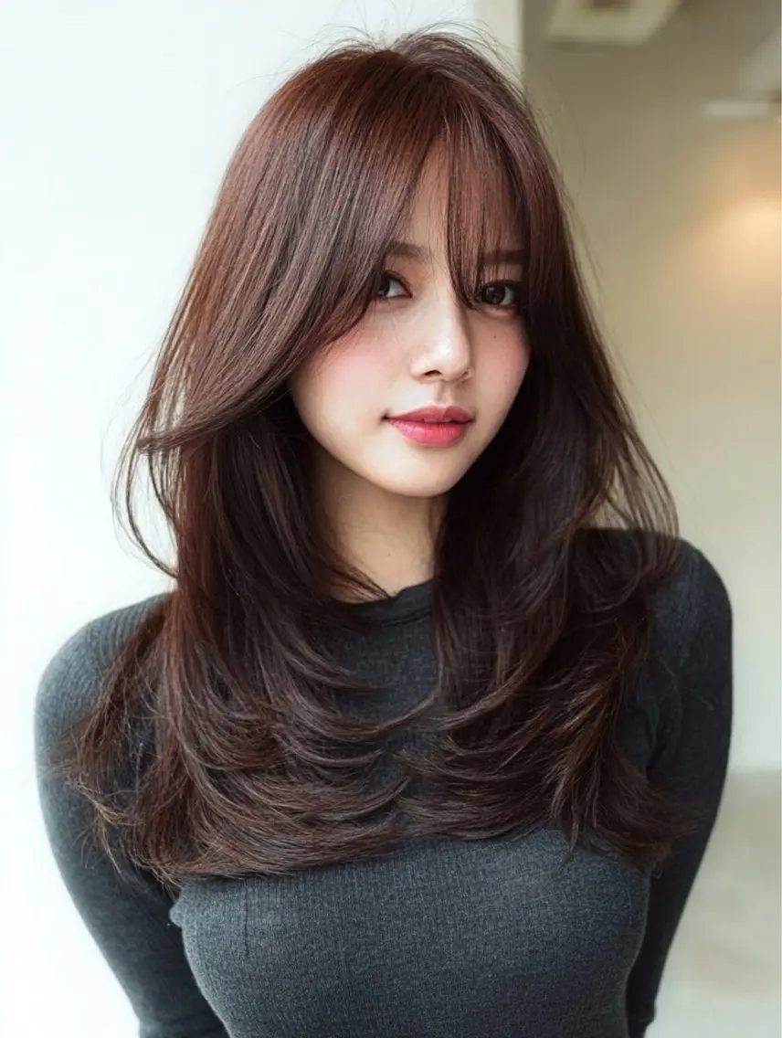 ロング 顔まわりレイヤー 顔周りカット ハッシュカット ハイレイヤー 髪質改善 カット ヘアカラー 縮毛矯正 トリートメント ✨毛髪診断で絶対綺麗 ✨美髪艶髪専門✨高浪のヘアスタイル