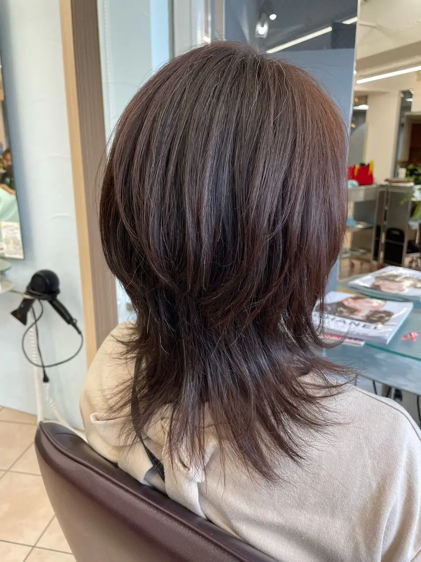 ミディアム ウルフカット カット ヘアカラー 宗村 嘉哉のヘアスタイル