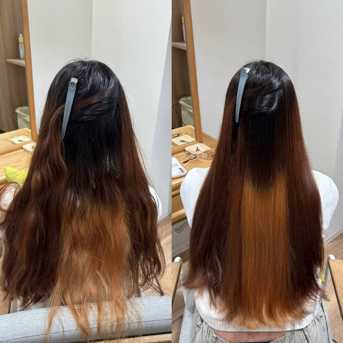 ロング カット 縮毛矯正 トリートメント RINNO🌷透明感 カラー/髪質改善のヘアスタイル