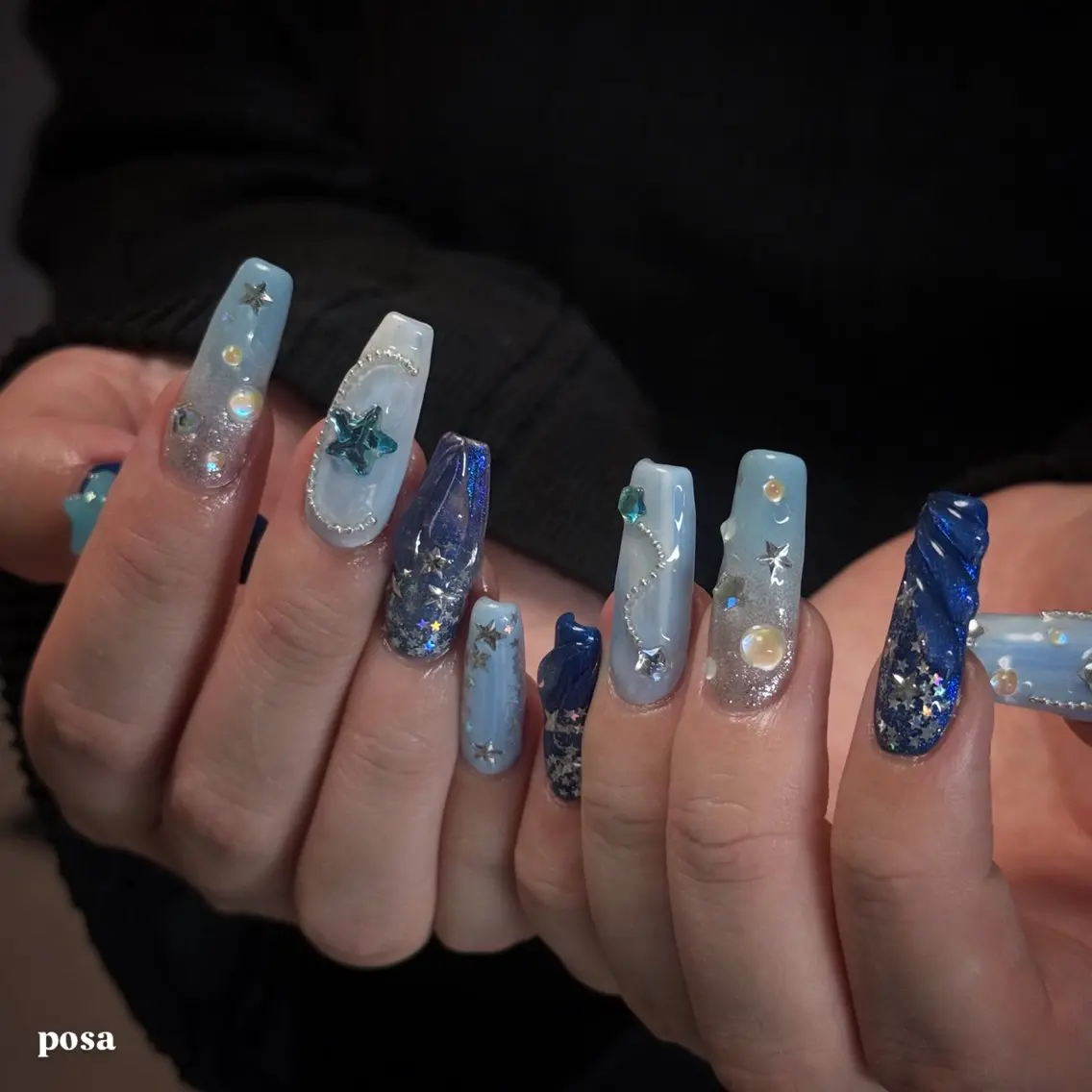 ネイル ブルー シンプルネイル ハンドネイル posa nail モエミのネイルデザイン