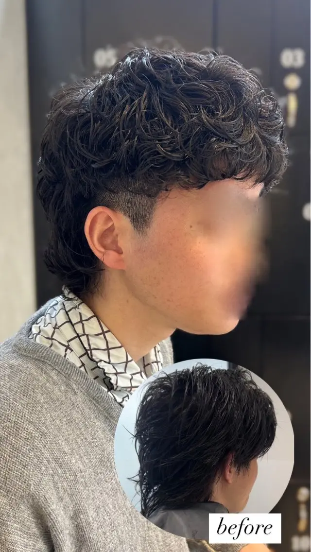 ミディアム パーマ メンズ ミディアムパーマ メンズパーマ スペインカール カット パーマ 谷口 瑠莉のヘアスタイル