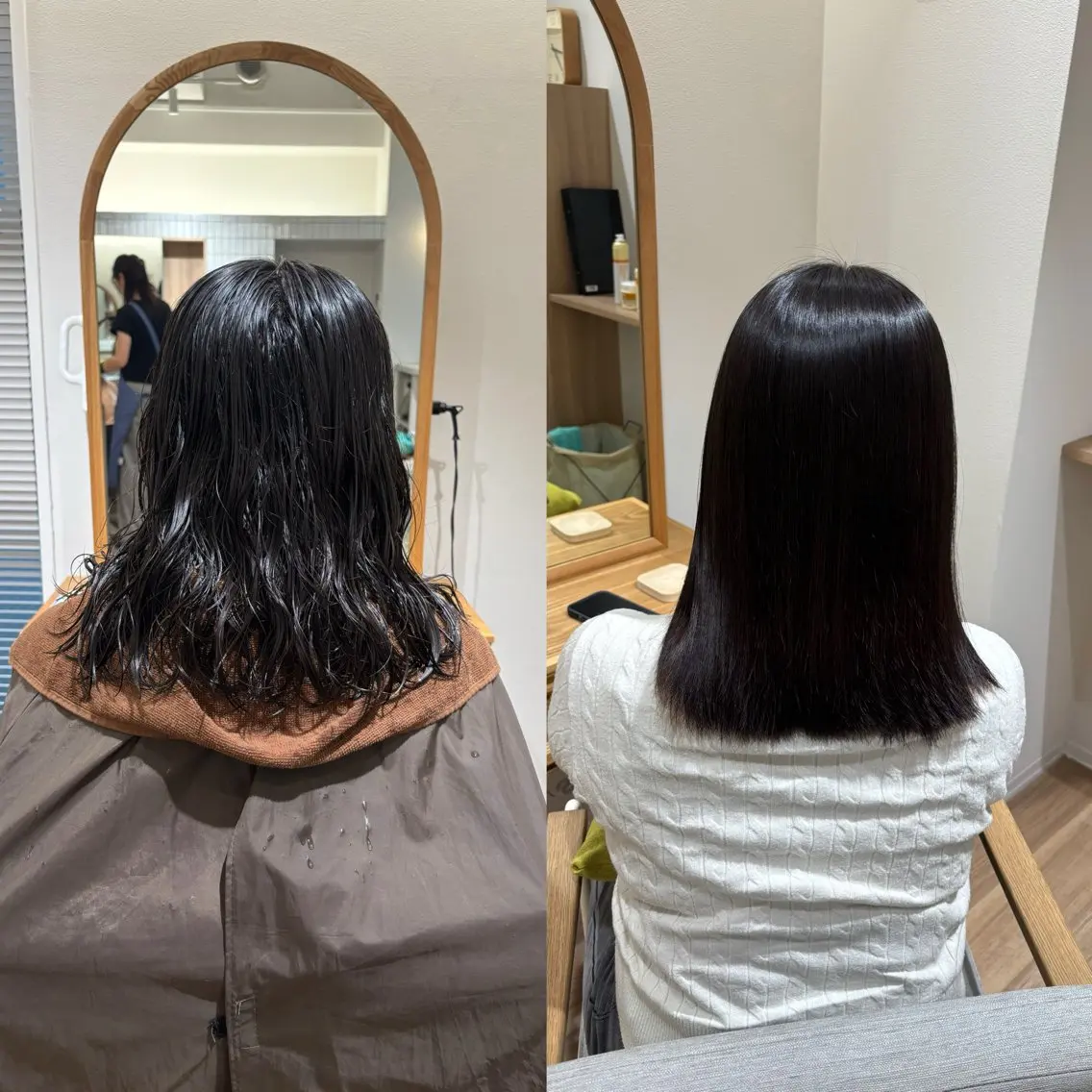 セミロング パーマ セミロングパーマ ストレートパーマ カット 縮毛矯正 トリートメント RINNO🌷透明感 カラー/髪質改善のヘアスタイル