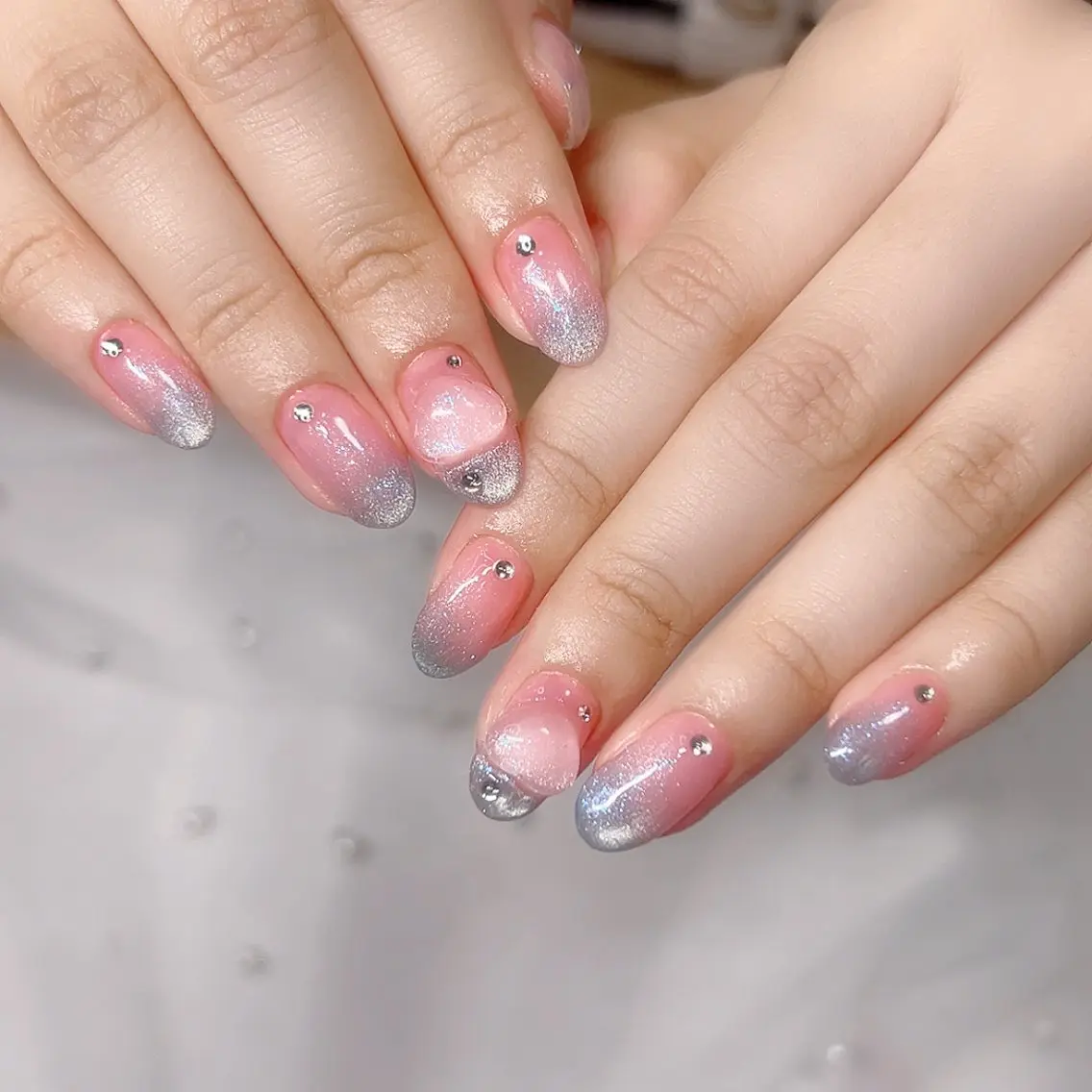 ネイル ハート 水色 マグネットネイル 夏ネイル ハンドネイル Cute Tips nailのネイルデザイン