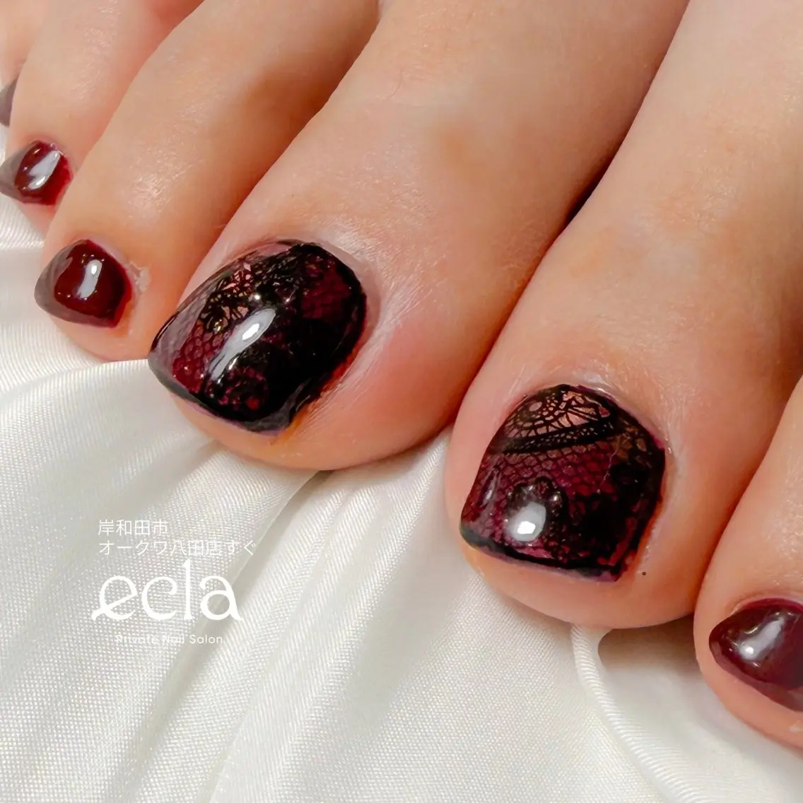 ネイル アートネイル ボルドー レース 持ち込み Nail Salon ecla 〜エクラ〜のネイルデザイン