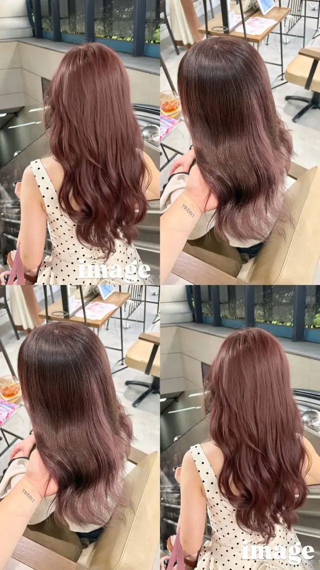 ロング カラー ピンクカラー ブリーチなしwカラー /艶カラー/oukaのヘアスタイル