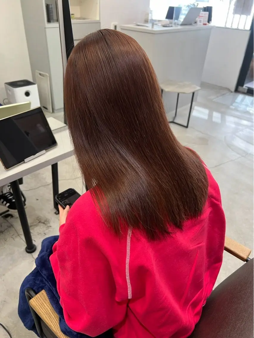 ロング パーマ 縮毛矯正 🍒モテ暖色カラー × うる艶✧ ゆなのヘアスタイル