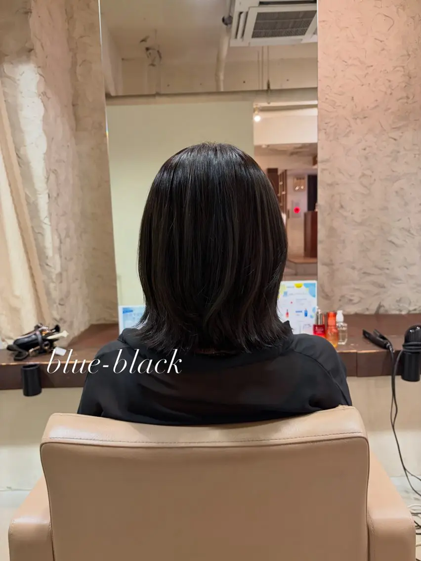 カラー 黒髪 ブルーカラー ブルーブラック オレンジ kanade/ knack新大阪のヘアスタイル